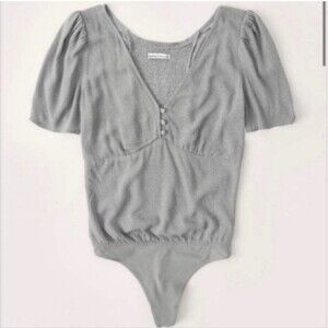 Abercrombie & Fitch Sage Green Polka Dot Puff Sleeve Bodysuit Women's Size XS